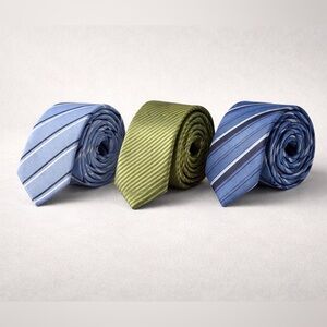 Amedeo Italian Silk Tie Bundle Blue Green Striped Designer Neckties Lot 3